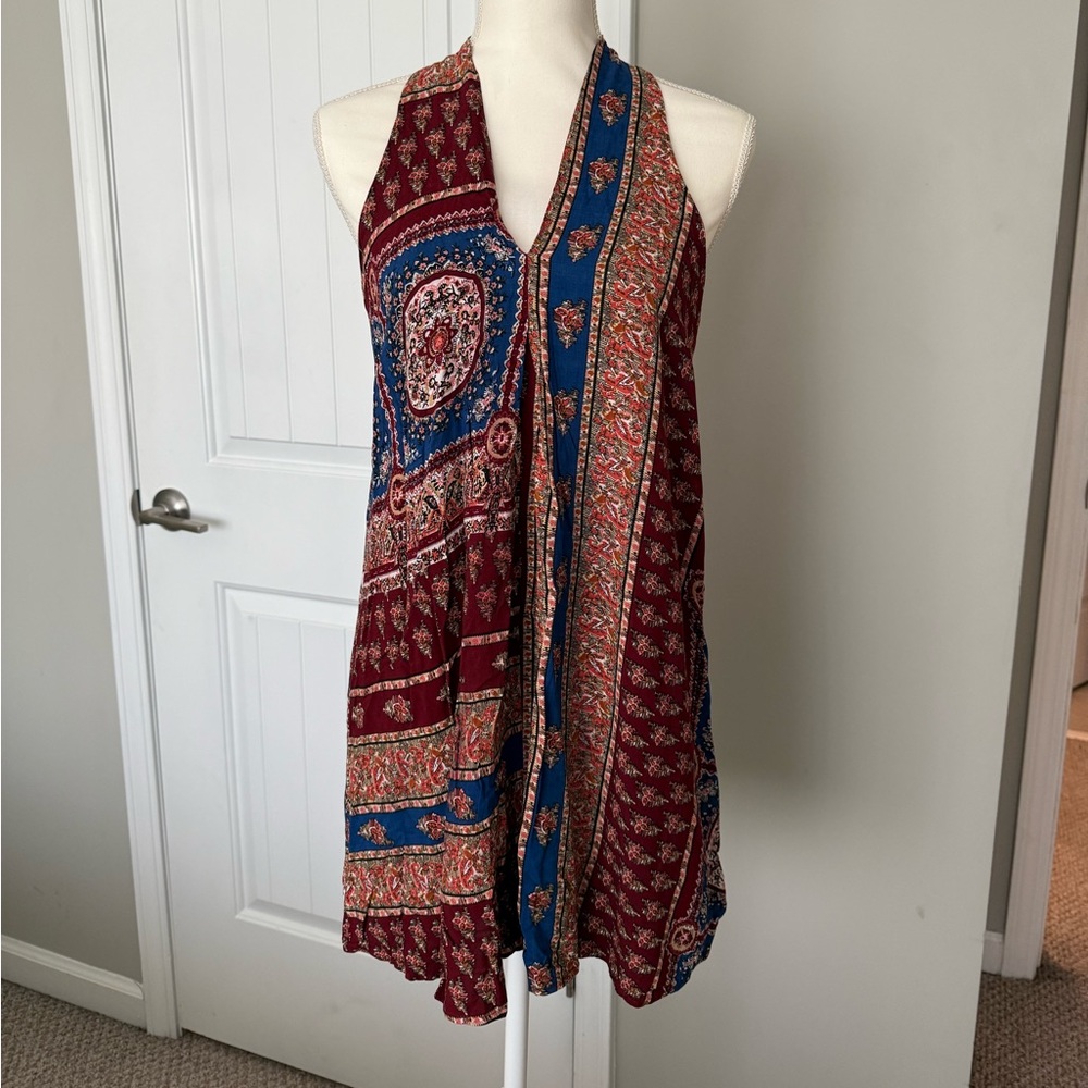 Patterned Halter Min V Neck Dress